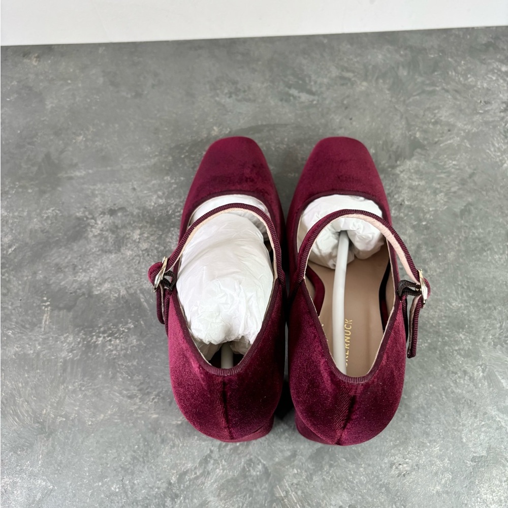 Tuckernuck Oxblood Velvet Julia Heels size 8 burgundy red Mary Jane - Picture 7 of 10